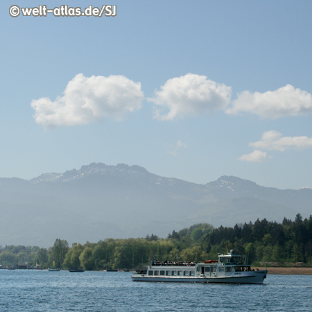 Chiemsee with MS "Berta", the Alps in the background, lake in Bavaria, Germany