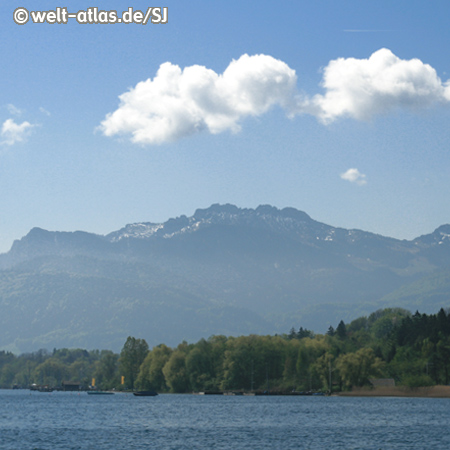 Chiemsee, the Alps in the background, lake in Bavaria, Germany