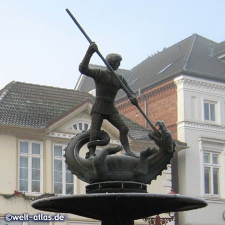 Saint George-Fountain, Saint George and the Dragon at market square in Heide