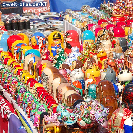 Market stand with matryoshkas, the typical Russian dolls