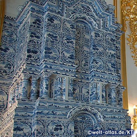 One of the beautiful tiled stove in the Catherine Palace in Pushkin near St. Petersburg 
