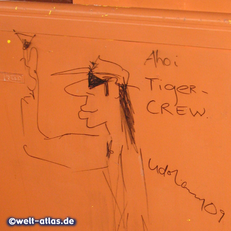 Self-portrait and signature of Udo Lindenberg, on board of the tugboat "Tiger", Hamburg