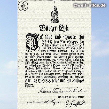 civic oath from 1813, Bürgereid, Bürger-EydJohann Ferdinand Küstner, Hamburg, Germany