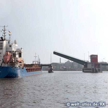 Trave bascule bridge, Trave River, Lübeck