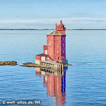 Kjeungskjæret lighthouse, positioned on a little rock  at Ørland, Norwayprotected monument, in service since 1880