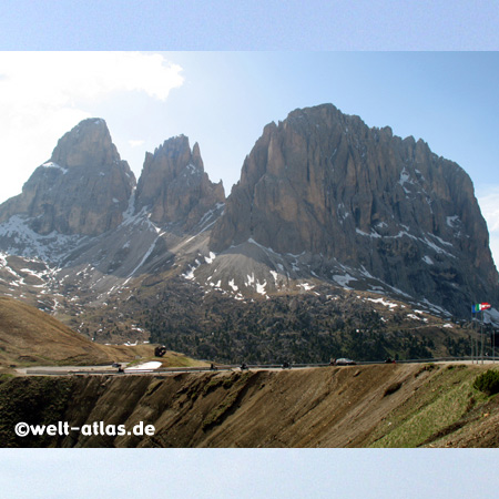 Langkofelgruppe, Gruppo del Sasso Lungo, Sella Joch, Grödnertal, Val Gardena, Fassatal, Val di Fassa, Dolomites, Italy