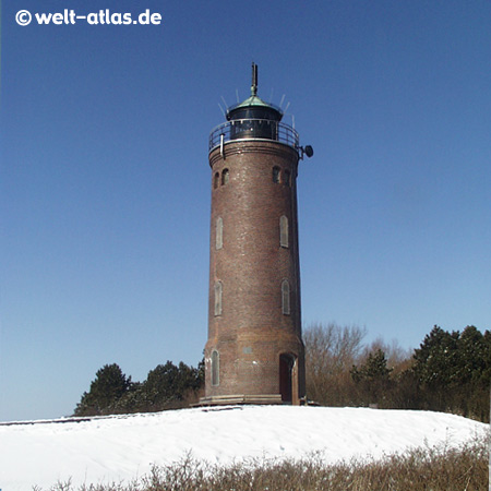 Böhler Leuchtturm im Winter, auf dem Deich im Ortsteil Böhl, St. Peter-Ording,Position: 54° 17' N - 008° 39' E