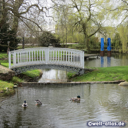 Bridge and pond at the Sculpture Park in Büdelsdorf-Rendsburg