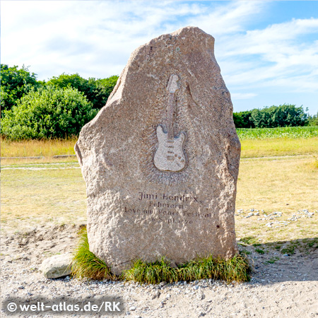 Gedenkstein für das Love and Peace Festival auf Fehmarn, DeutschlandLetzter Festival Auftritt von Jimi Hendrix in 1970