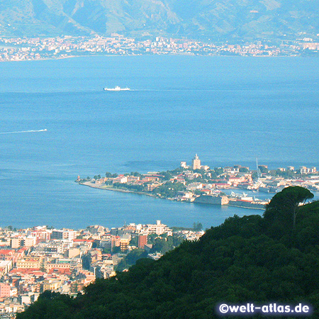 Strait of Messina and City of Messinawith Faro San Raineri, view to Calabria