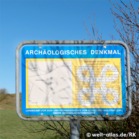 Information board for the Lembecksburg, island of Föhr, Schleswig-Holstein, Germany Ring wall from the middle age