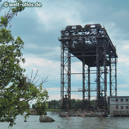 Technical monument, ruins of Karnin Lift Bridge, destroyed 1945, Usedom