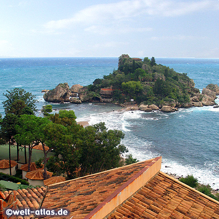 View of Isola Bella, the Pearl of the Ionian Sea, small island near Taormina