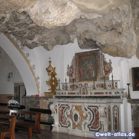 Inside of the Santuario Madonna della Rocca on a rock near Castelmola