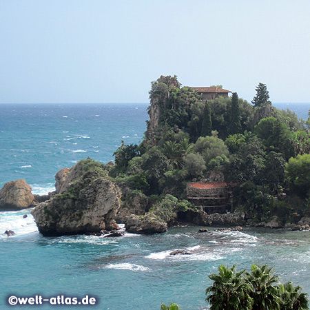 View of Isola Bella, the Pearl of the Ionian Sea, small island near Taormina