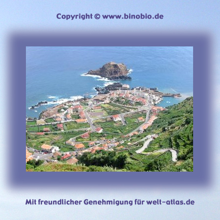 Porto Moniz seen from the mountains - it is best known for it's natural rock pools