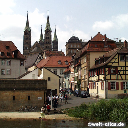 Altstadt Bamberg an der Regnitz mit den Türmen des Bamberger Doms, Weltkulturerbe der UNESCO