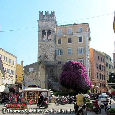 Belltower of Annunziata Church in Corfu Town,the old town is a UNESCO World Heritage Site