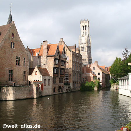Belfry of Bruges, Rozenhoedkaai canal, World Heritage Site of UNESCO