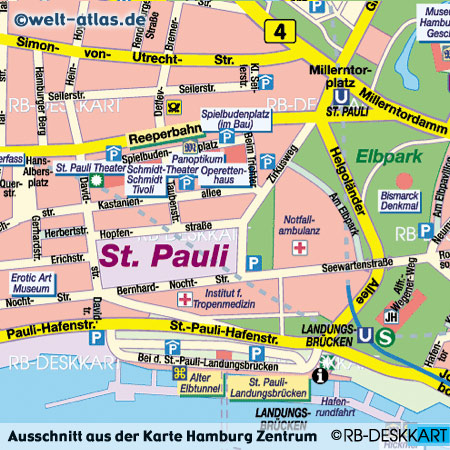 Ausschnitt aus dem StadtplanHamburg Zentrum, www.welt-atlas.de, ©RB-DESKKART