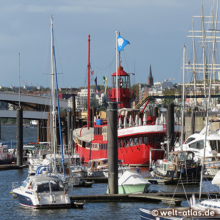 The old English lightship at the City Marina, used as a restaurant, Hamburg