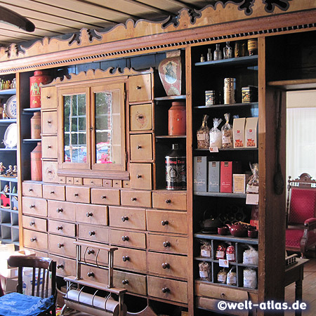 Historical interiors, House Peters in Tetenbüll, former grocery shop from 1820,museum and cottage garden