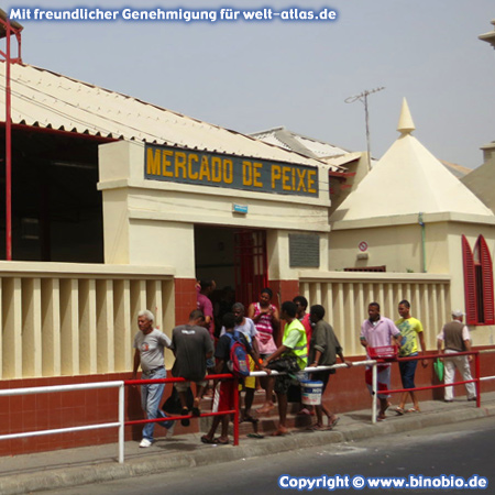 Die Markhalle des Fischmarktes "Mercado de Peixe" in Mindelo auf Sao Vicente, Kap Verde  – Fotos: Reisebericht Kapverden, kapverden.binobio.de