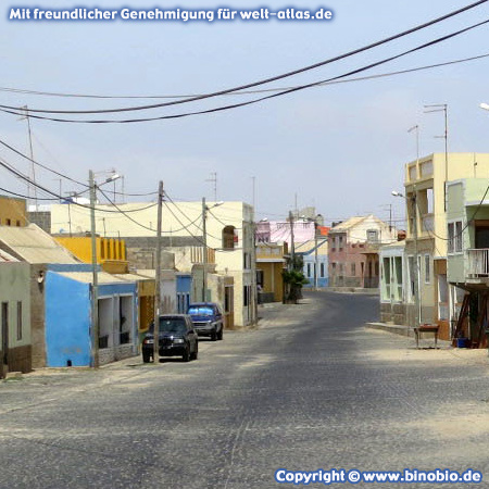 Sleepy street in Rabil, the former capital of the island of Boa Vista, Cape Verde
