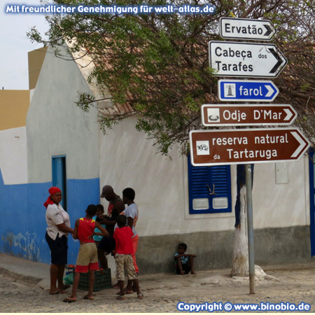 At the crossroad in Fundo das Figueiras, small town on the island of Boa Vistain the dunes