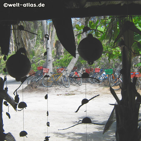 Bikes in front of Beach restaurant, La Digue