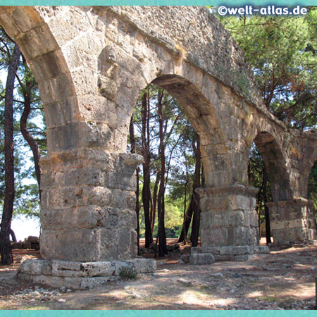 Aqueduct, Ruins of Phaselis, forested peninsula with nice beaches to swim