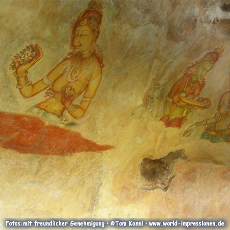 Girls in the clouds, rockpainting at ancient rock fortress of Sigiriya, Sri Lanka