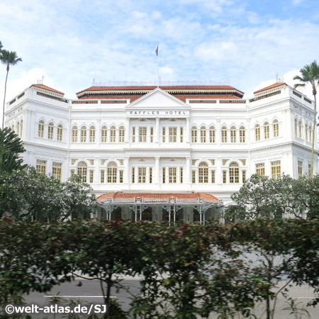 Facade of Raffles Hotel, traditional colonial style