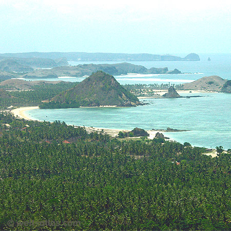 Palmen, Buchten, Felsen, Meer,Blick auf Lomboks Südküste