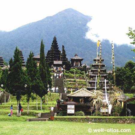 Besakih temple on Bali, Volcano Gunung Agung in the background