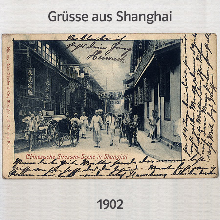 alte Postkarte mit Grüßen aus Shanghai, 1902