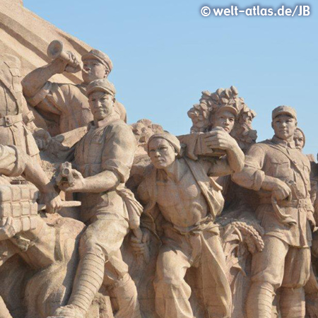 Sculptures at Monument to People's Heroes in Tian an Men Square, Beijing