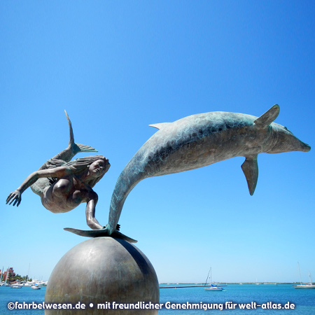 Mermaid and Dolphin Statue, Malecón, La Paz, Mexico