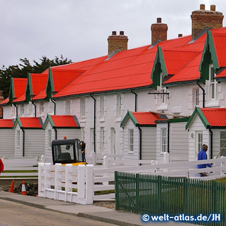 Typische Häuser in Stanley, Hauptstadt der Falklandinseln 