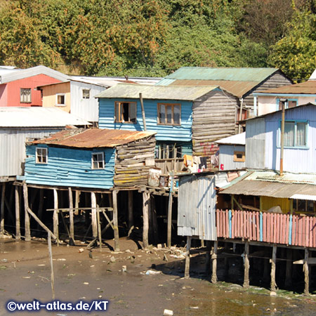 Palafitos in Castro, wooden houses on stilts on Chiloé Island