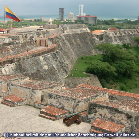 Castillo De San Felipe De Barajas, hoch über der Stadt Cartagena in Kolumbien
