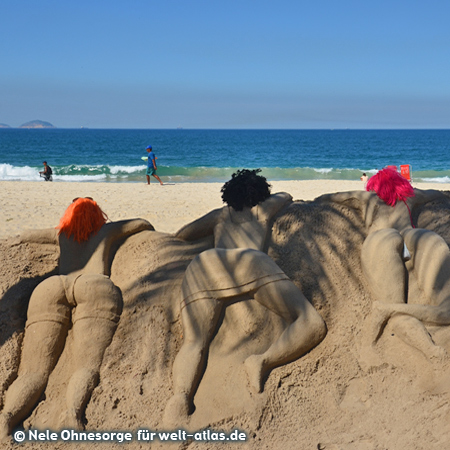 Sand castles and sculptures along the Copacabana Beach in Rio de Janeiro 