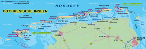 Karte von Ostfriesische Inseln (Deutschland, Niedersachsen) - Karte auf