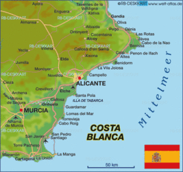 Karte von Costa Blanca (Spanien) - Karte auf Welt-Atlas.de - Atlas der Welt