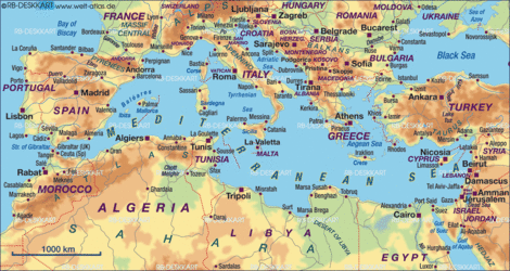 Map of Mediterranean Sea (several countries) - Map in the Atlas of the