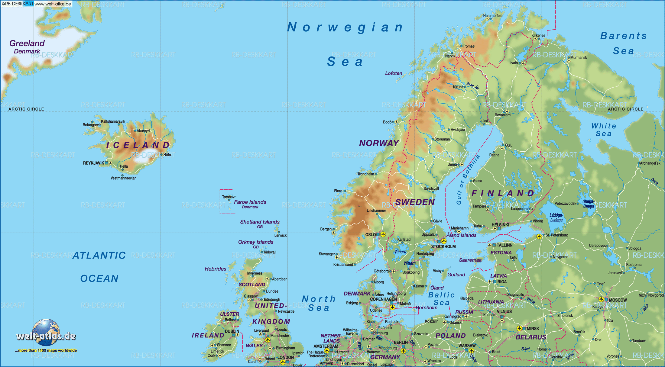 Map of Northern Europe (General Map / Region of the World) | Welt-Atlas.de