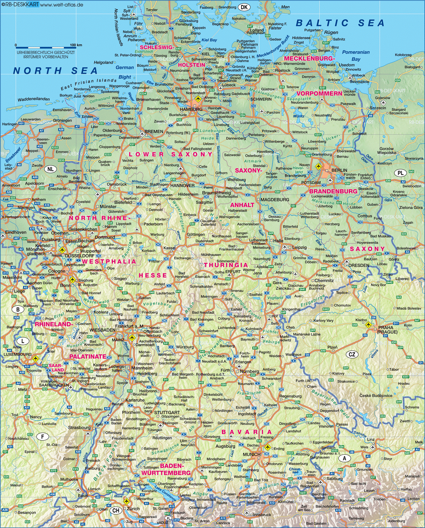 Map of Germany, physical (General Map / Region of the World)