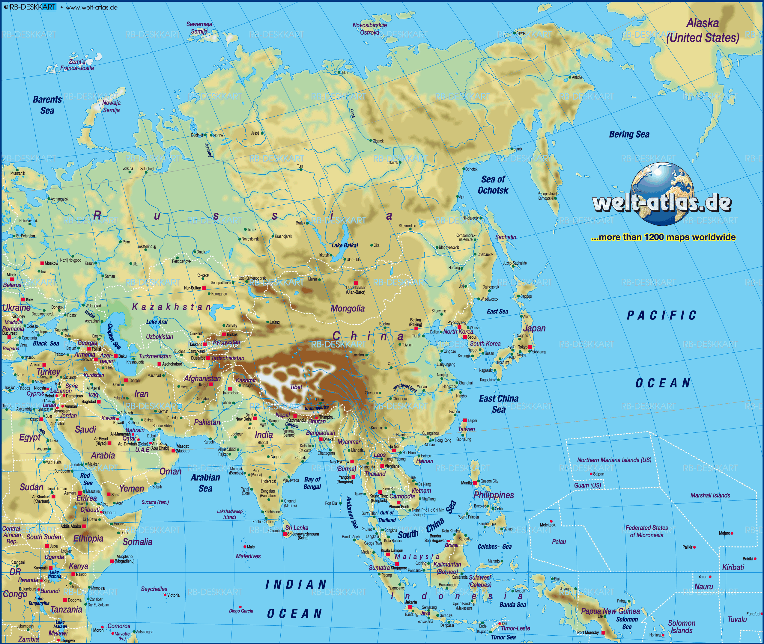 Map of Asia, map of the world physical (General Map / Region of the World)