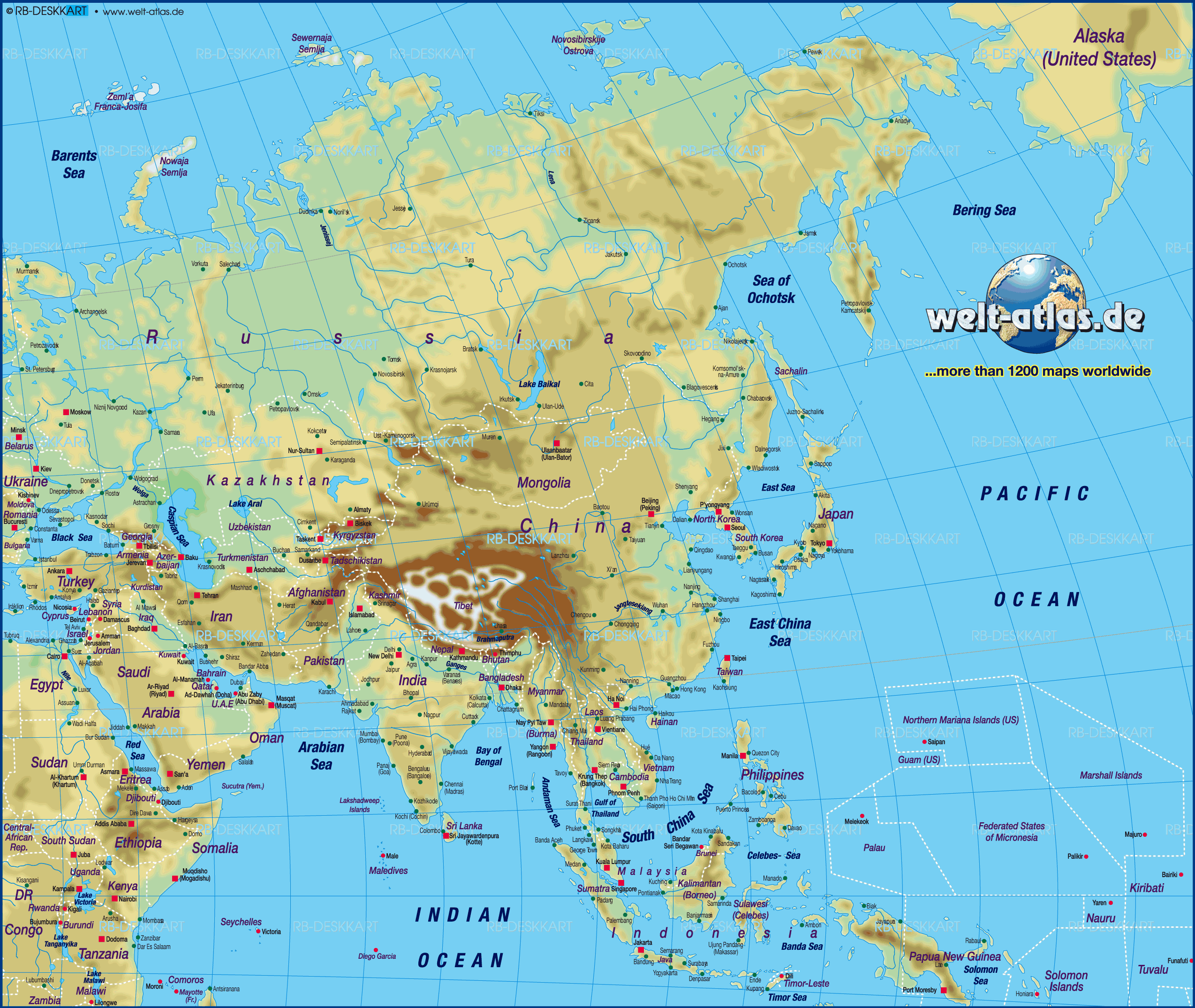 Map Of Asia Map Of The World Physical General Map