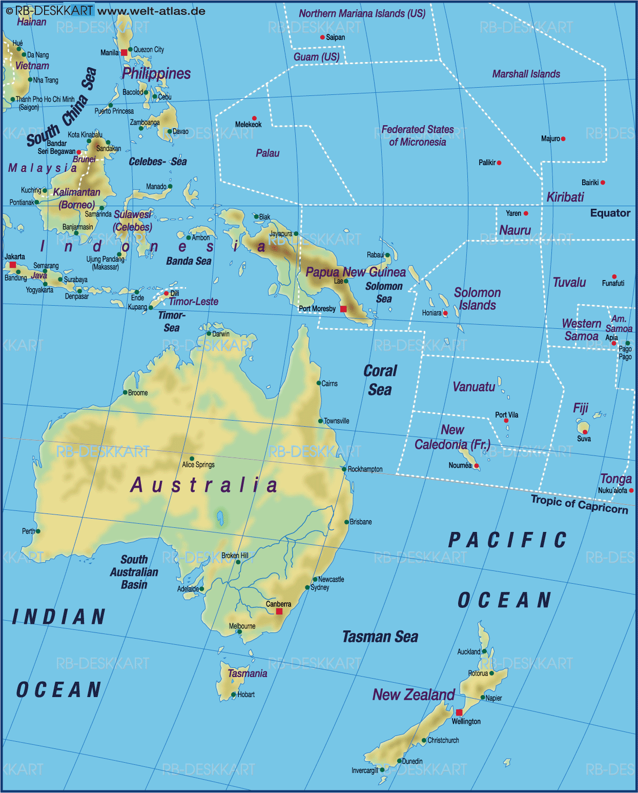 Map of Australia Pacific, map of the world physical (General Map / Region of the World)